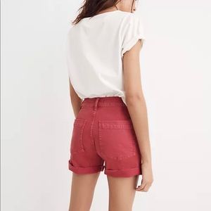 Madewell High-rise Raw Hem Shorts Sz 26 Red Denim